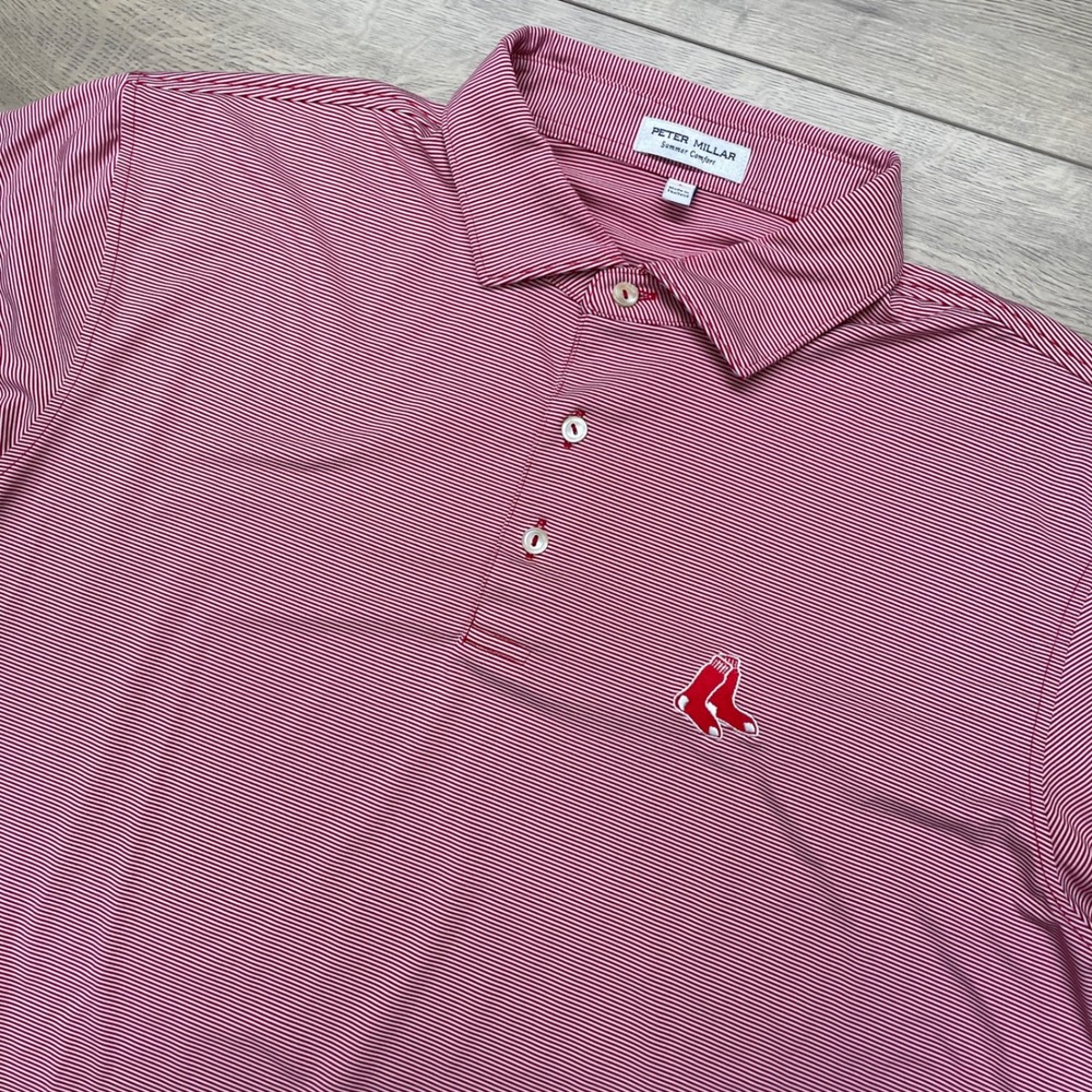 Peter Millar Polo Shirt Mens Large Red Boston Red Sox Summer Comfort Striped